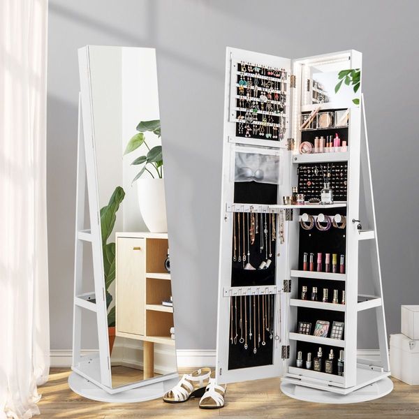 161CM (H) Jewelry Armoire with 360 degree Swivel Full Length Mirror & LED lights