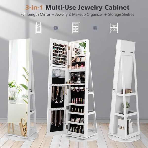 161CM (H) Jewelry Armoire with 360 degree Swivel Full Length Mirror & LED lights