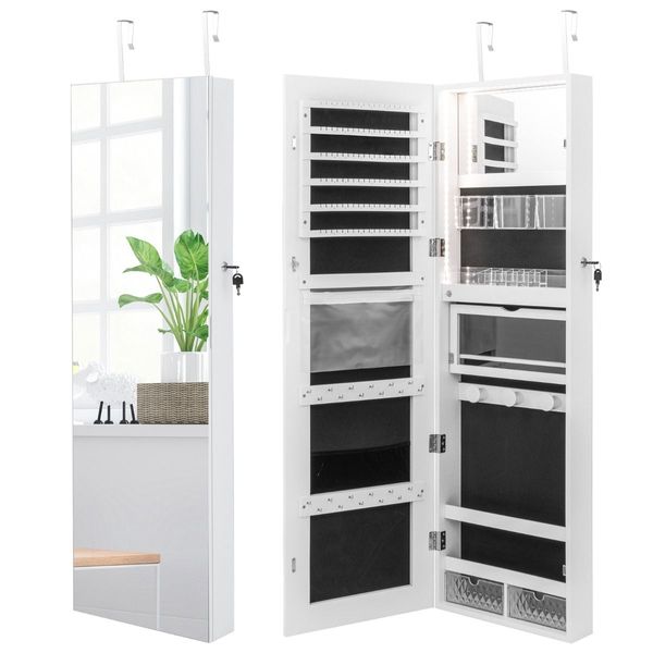 Lockable Mirror Jewelry Cabinet with 3-Colour LED Light