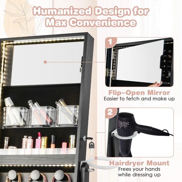 Freestanding Jewelry Cabinet with Full Length Mirror