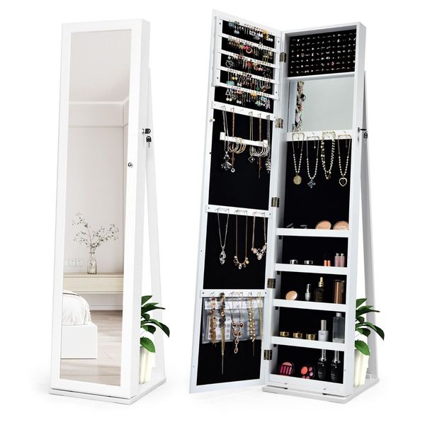 Free Standing Jewelry Armoire with Full Length Mirror for Bedroom