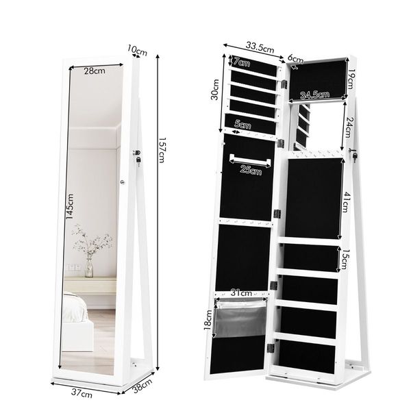 Free Standing Jewelry Armoire with Full Length Mirror for Bedroom