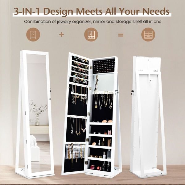 Free Standing Jewelry Armoire with Full Length Mirror for Bedroom