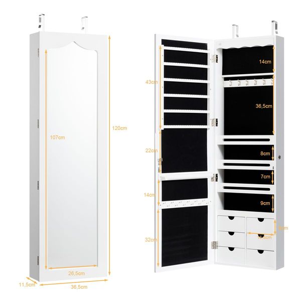 5 LED Lights Jewellery Cabinet with Full-Length Mirror for Bedroom