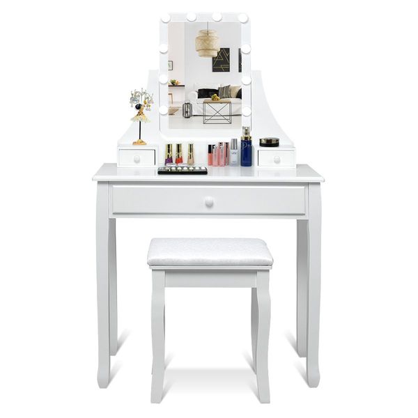 Modern Makeup Table with 10 LED Dimmable Bulbs for Women