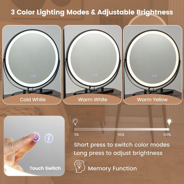 Dressing Table Stool Set with LED Makeup Mirror for Bedroom