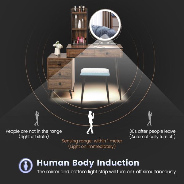 Dressing Table Stool Set with LED Makeup Mirror for Bedroom