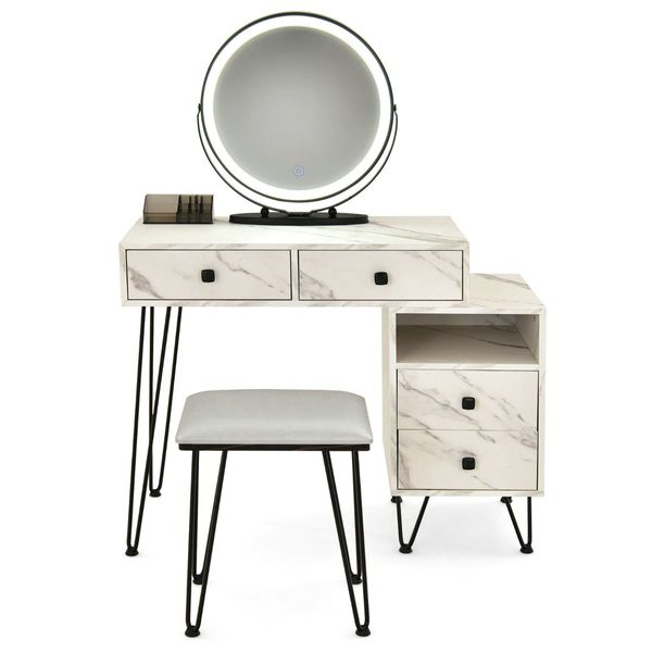 Makeup Vanity Set with Lighted Mirror & Storage Cabinet