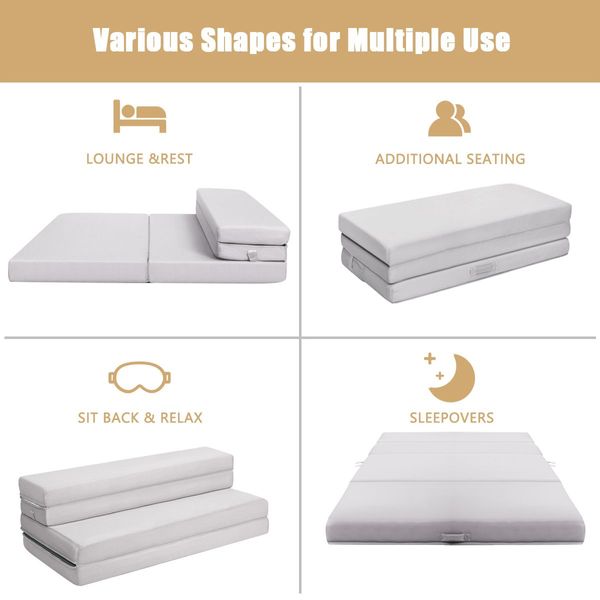 4-Fold Folding Sleeping Mat Sofa Bed with Smooth Zipper for Single/King Single /Double/Queen