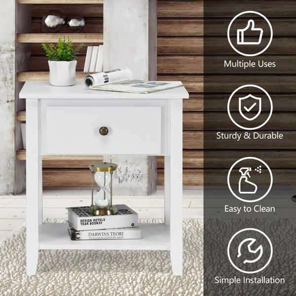 Bedside Tables with Drawer and Storing Shelf for Bedroom/Living Room/Bathroom/Office