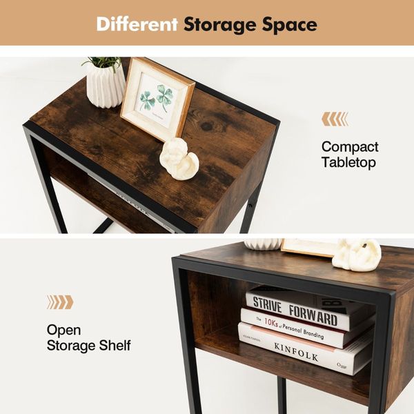 Industrial Beside Table with Open Storage Compartment