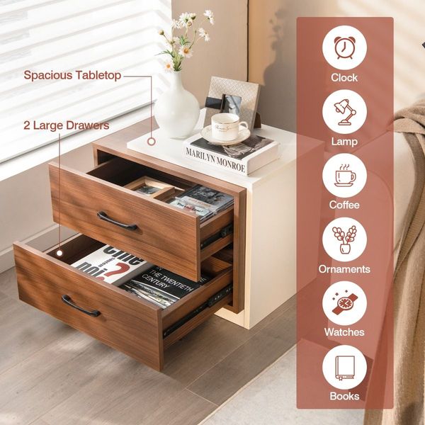 Modern Nightstand with 2 Storage Drawers for Bedroom