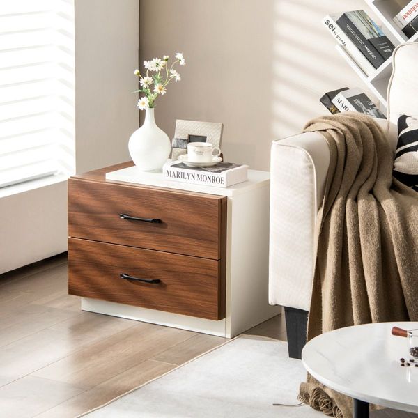 Modern Nightstand with 2 Storage Drawers for Bedroom