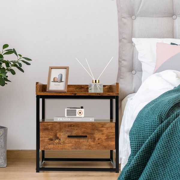 3-tier Nightstand with Raised Top Baffles for Living Room