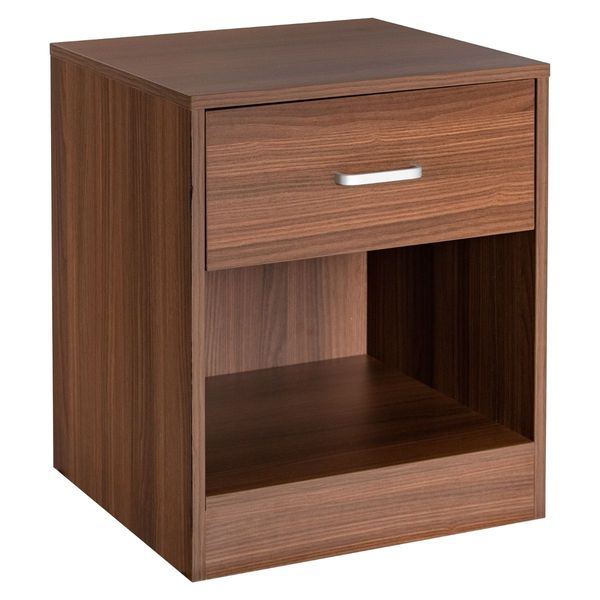 2-tier Wooden Bedside Table with Storage Drawer and Cabinet for Bedroom/Living Room/Office