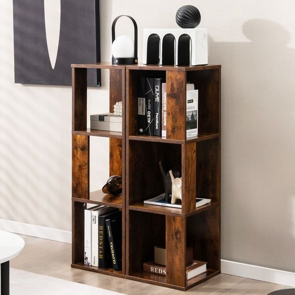 Freestanding 3-tier Bookshelf with 6 Compartments for Living Room/Bedroom