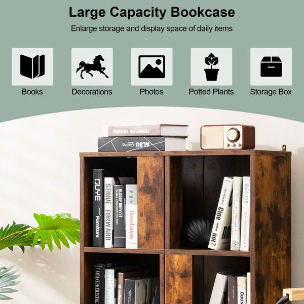 Freestanding 3-tier Bookshelf with 6 Compartments for Living Room/Bedroom