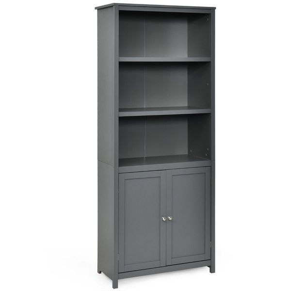 3-Shelf Bookcase with Double Doors & Adjustable Shelves & Cabinet