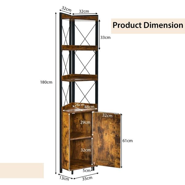 6-Tier Corner Bookcase with 5-Level Adjustable Shelf & Anti-Tipping Kits