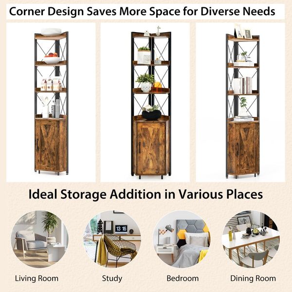 6-Tier Corner Bookcase with 5-Level Adjustable Shelf & Anti-Tipping Kits