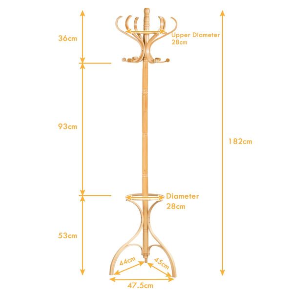 Practical Birch Coat Stand with 360 degree Rotating Top Tier for Hat & Jacket