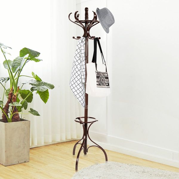 Practical Birch Coat Stand with 360 degree Rotating Top Tier for Hat & Jacket