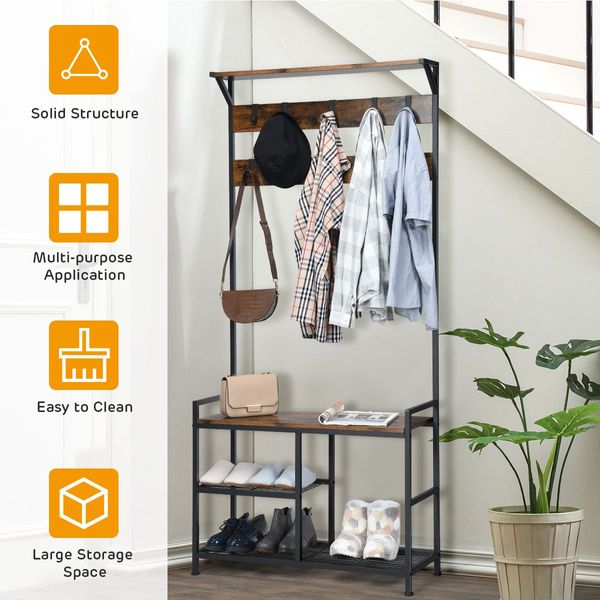 3-In-1 Multifunctional Coat Rack Stand with Storage Shelf for Entryway