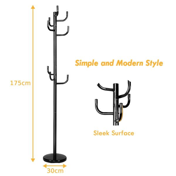 Metal Coat Rack Stand with 8 Hooks for Hats & Scarves & Handbags