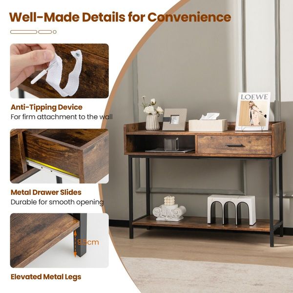 100cm Long Console Table with Drawer & Anti-Tipping Kit for Small Space