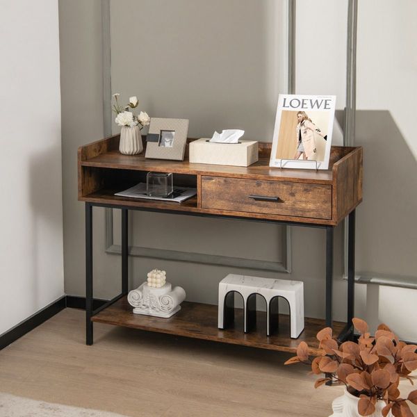 100cm Long Console Table with Drawer & Anti-Tipping Kit for Small Space