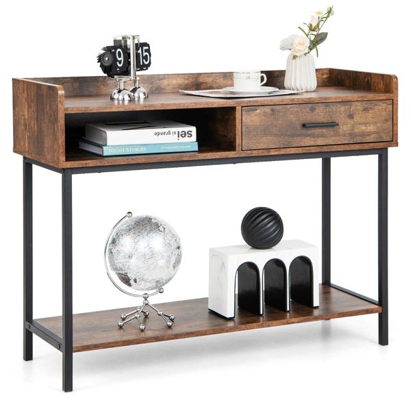 100cm Long Console Table with Drawer & Anti-Tipping Kit for Small Space