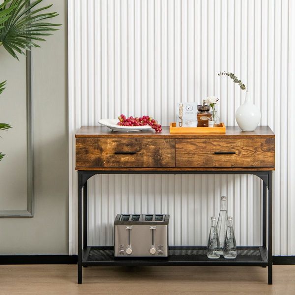 Industrial Behind Couch Table with Drawer & with Anti-Tipping Kit