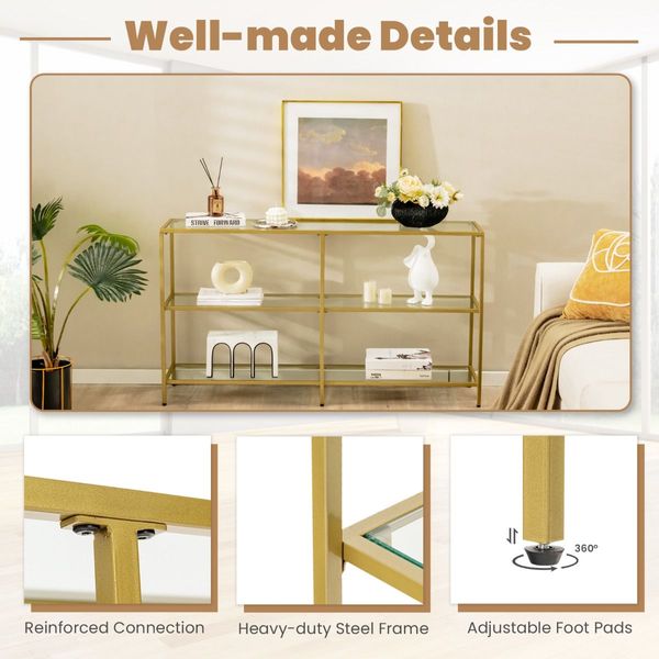 3-tier Glass Console Side Table with Tempered Glass Shelf for Hallway/Living Room