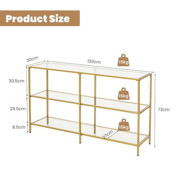 3-tier Glass Console Side Table with Tempered Glass Shelf for Hallway/Living Room