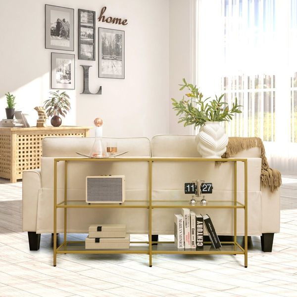 3-tier Glass Console Side Table with Tempered Glass Shelf for Hallway/Living Room