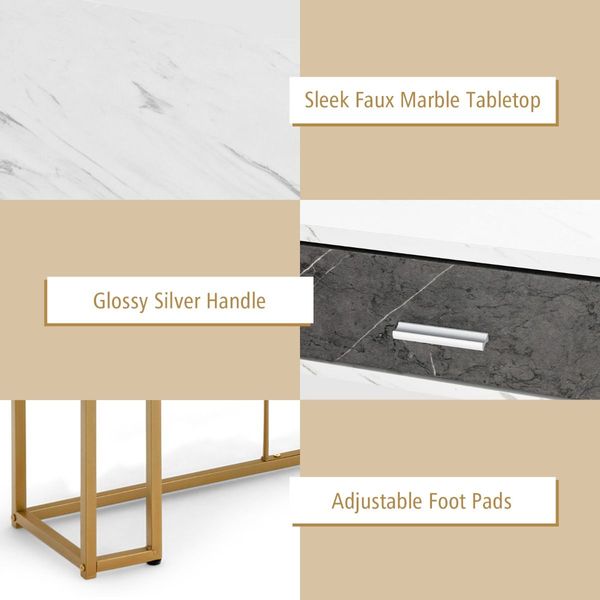 2-tier Faux Marble  Console Table with Drawer & Golden Steel Frame