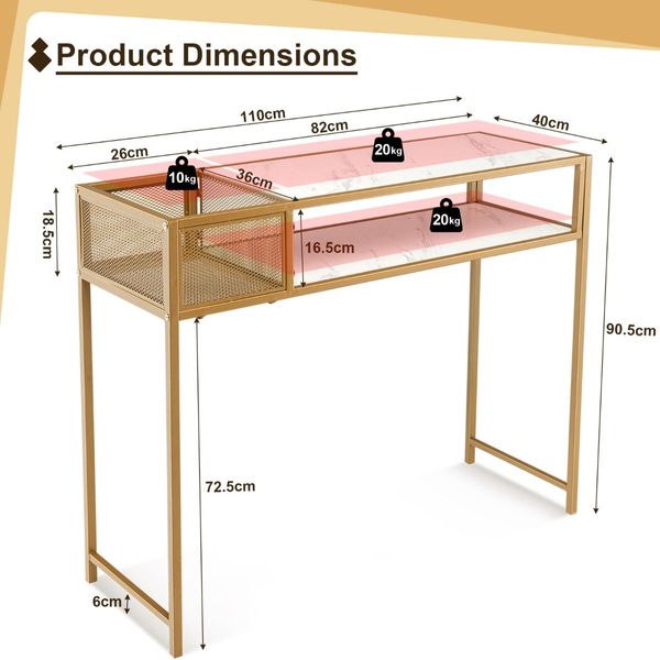 2-tier Faux Marble Sofa Table with Open Shelf  for Living Room