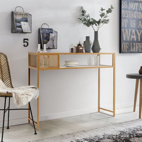 2-tier Faux Marble Sofa Table with Open Shelf  for Living Room