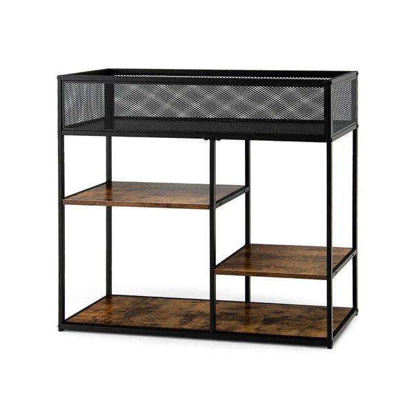 4-Tier Console Table with Wire Basket for Living Room/Dining Room