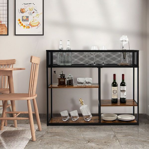 4-Tier Console Table with Wire Basket for Living Room/Dining Room