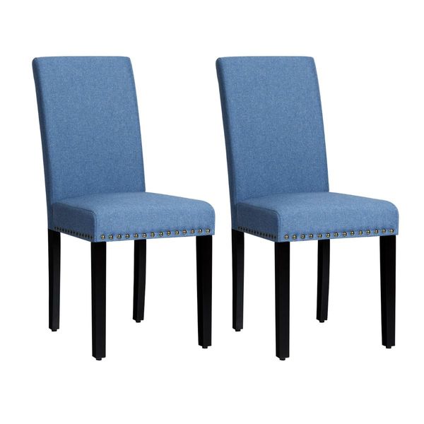 2 Pieces Fabric Dining Chairs with Upholstered Seat & Nailhead Trim