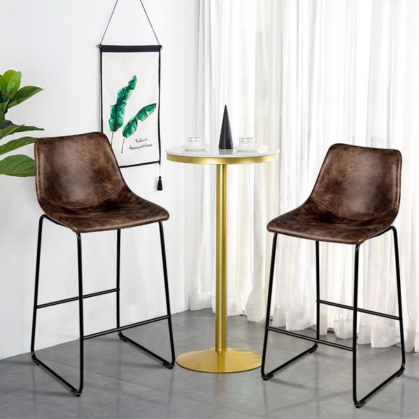 Set of 2 Bar Stool Faux Suede Upholstered with Metal Leg for Kitchen/Dining