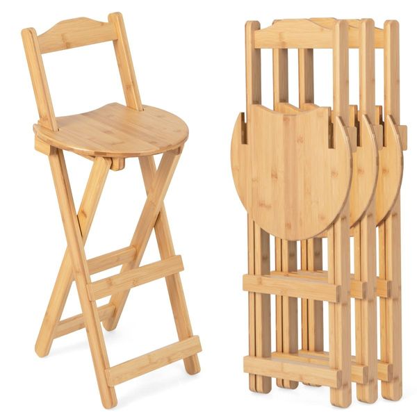 Folding Bamboo Bar Stools with with Footrests & Handles for Dining Room