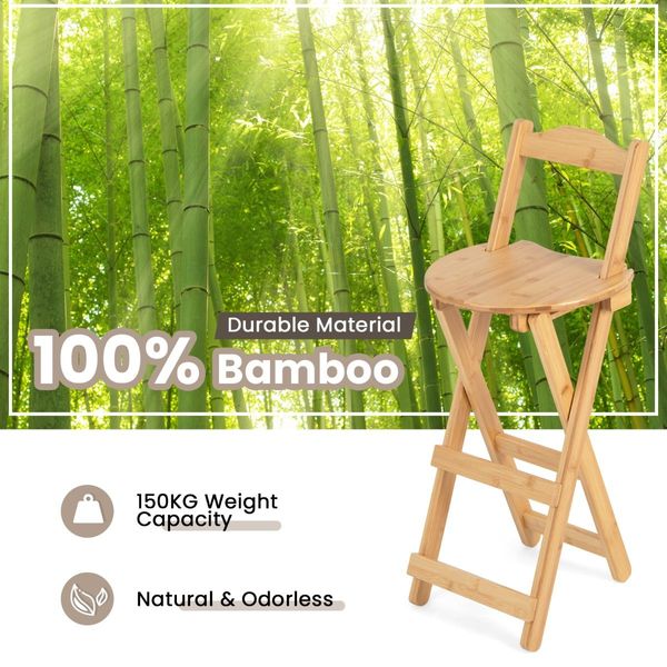 Folding Bamboo Bar Stools with with Footrests & Handles for Dining Room