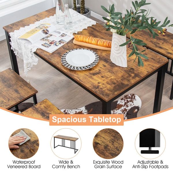 4-Piece Dining Table Set with Bench & 2 Stools for 4 Persons for Kitchen