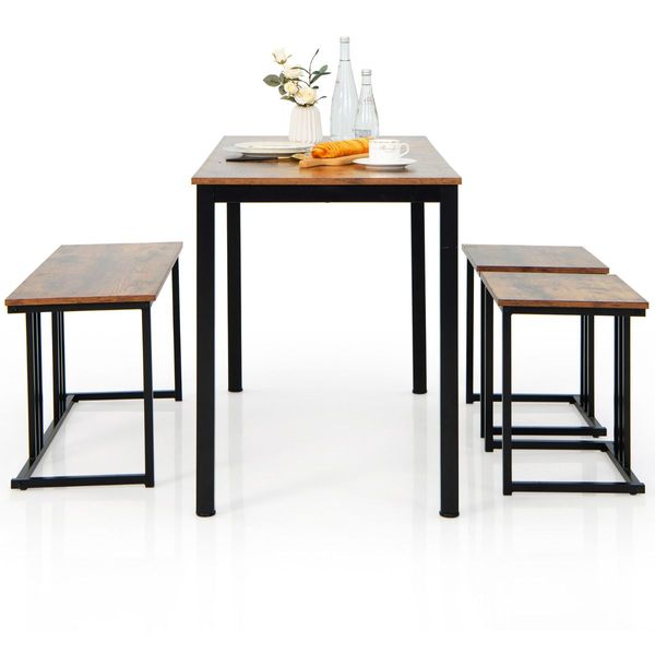 4-Piece Dining Table Set with Bench & 2 Stools for 4 Persons for Kitchen