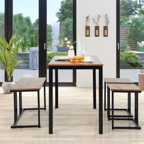 4-Piece Dining Table Set with Bench & 2 Stools for 4 Persons for Kitchen