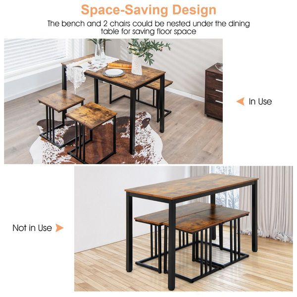 4-Piece Dining Table Set with Bench & 2 Stools for 4 Persons for Kitchen