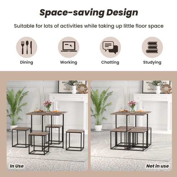 5 Piece Square Dining Table Set for Small Spaces, Apartment