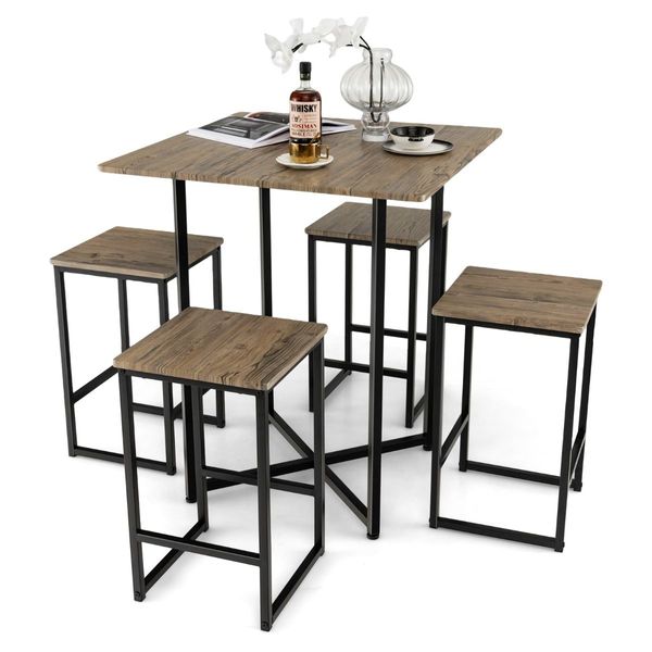 5 Piece Kitchen Dining Square Table Set  with 4 Stools for Apartment